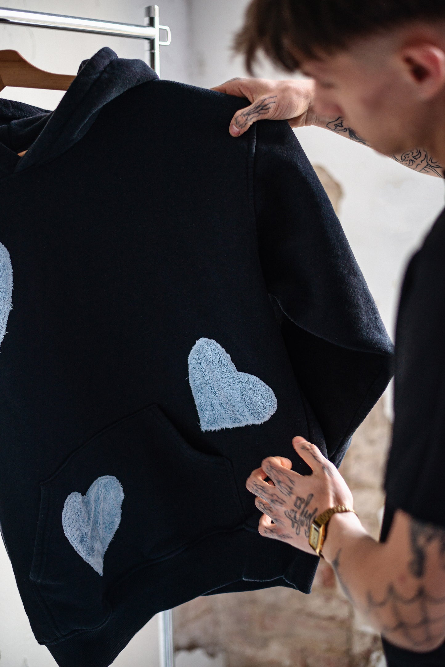 HOODIE PLUSH HEARTS BLUE