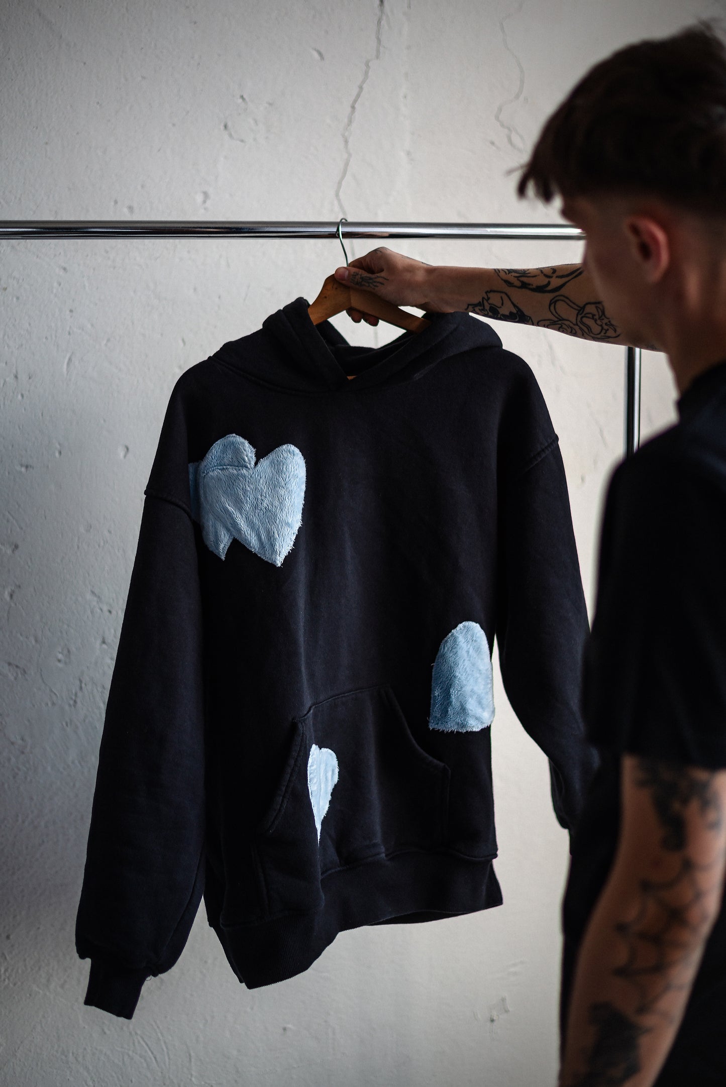 HOODIE PLUSH HEARTS BLUE