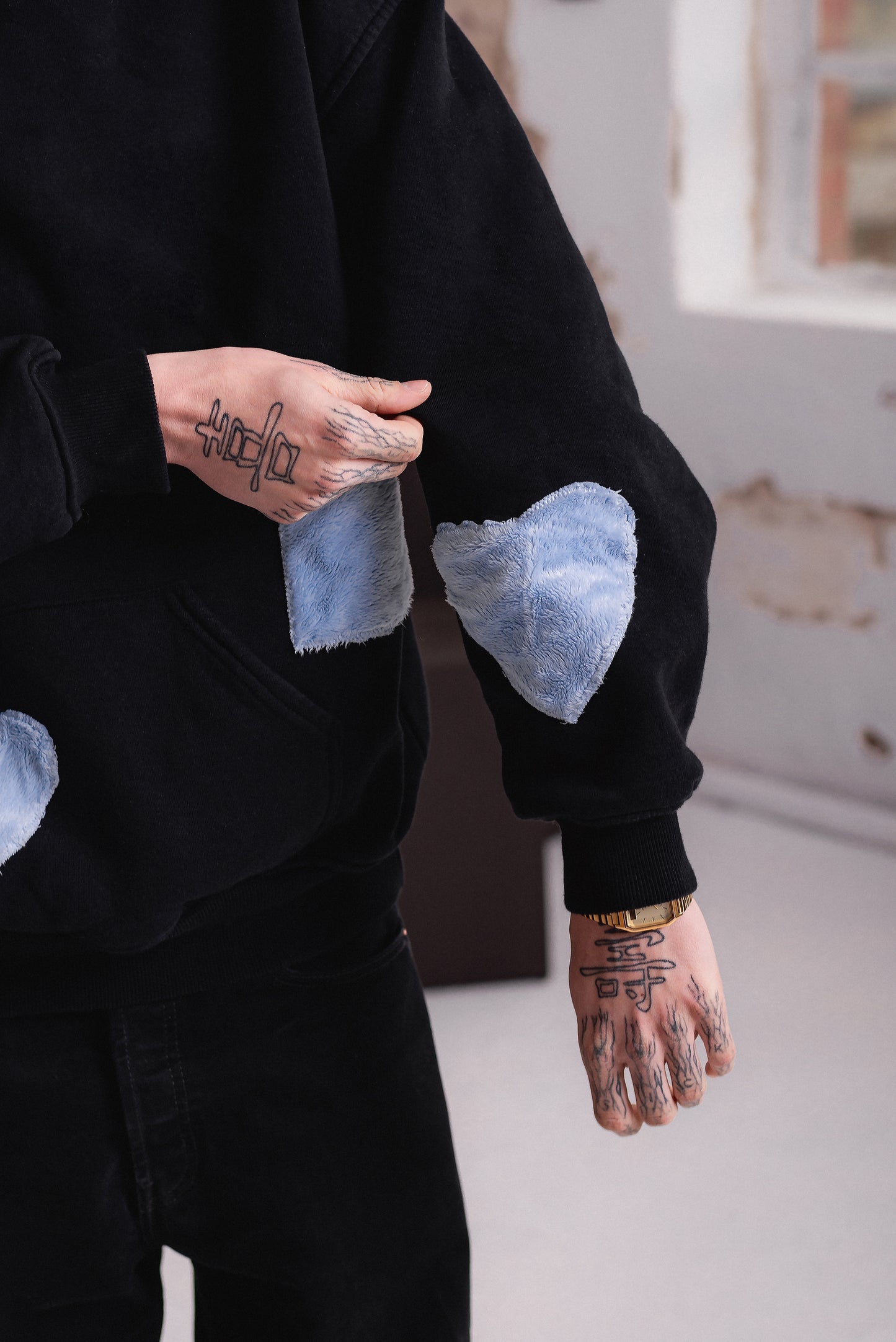 HOODIE PLUSH HEARTS BLUE