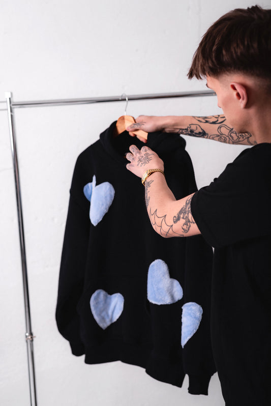 HOODIE PLUSH HEARTS BLUE