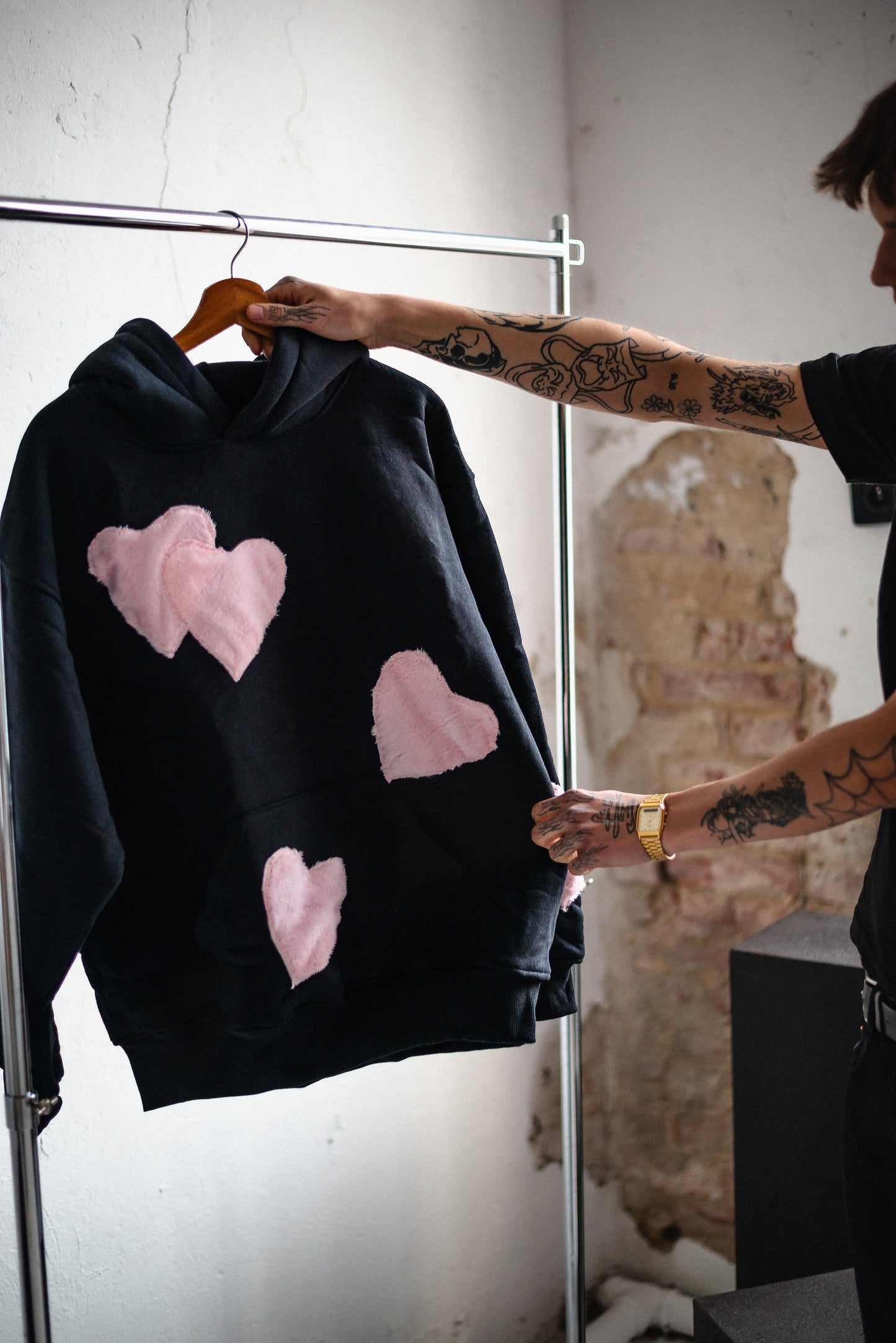 HOODIE PLUSH HEARTS PINK