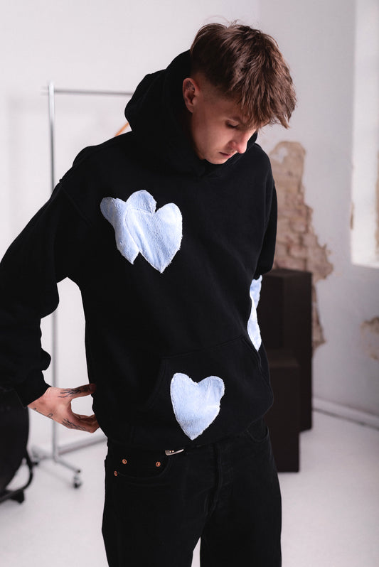 HOODIE PLUSH HEARTS BLUE