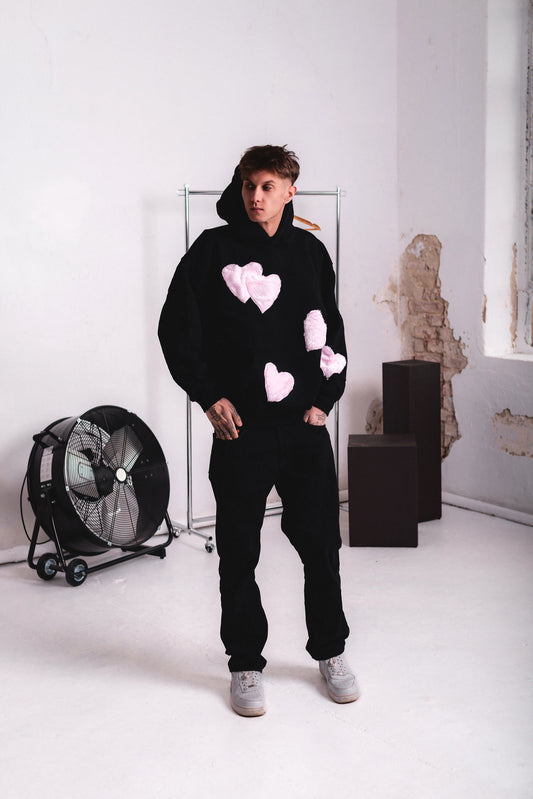 HOODIE PLUSH HEARTS PINK