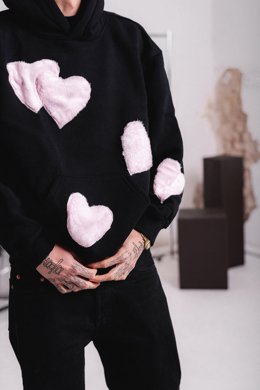 HOODIE PLUSH HEARTS PINK